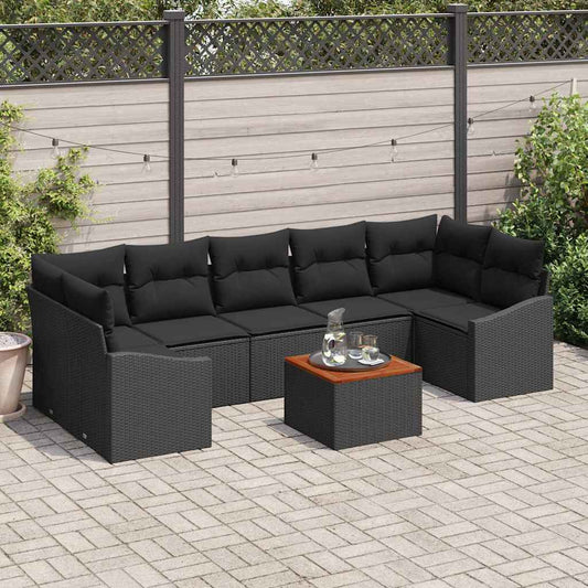Kerti Kanapé Szett párnával 8 pcs Fekete polirattan