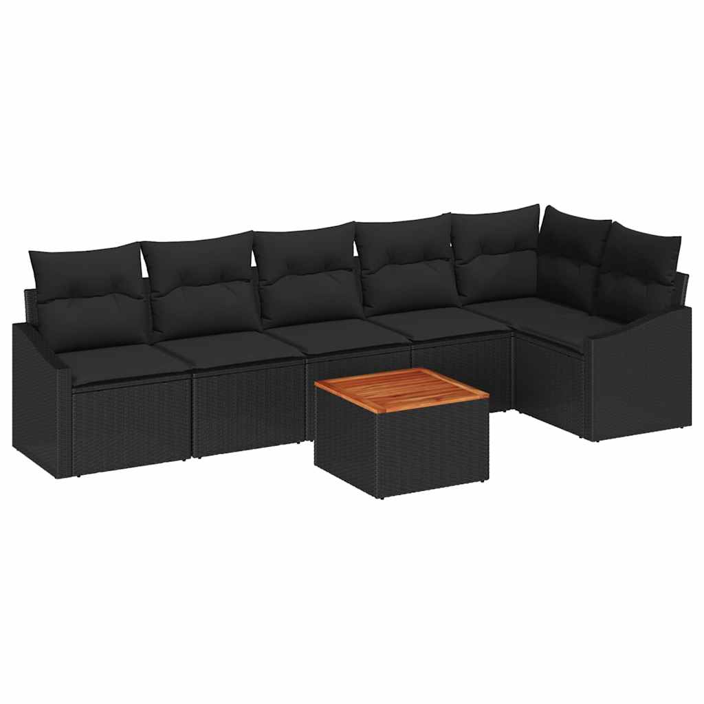 Kerti Kanapé Szett párnával 7 pcs Fekete polirattan