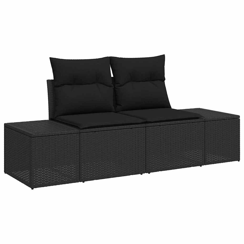 Kerti Kanapé Szett párnával 7 pcs Fekete polirattan