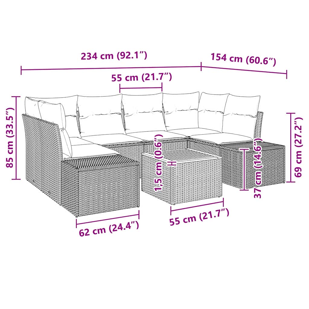Kerti Kanapé Szett párnával 7 pcs Szürke polirattan