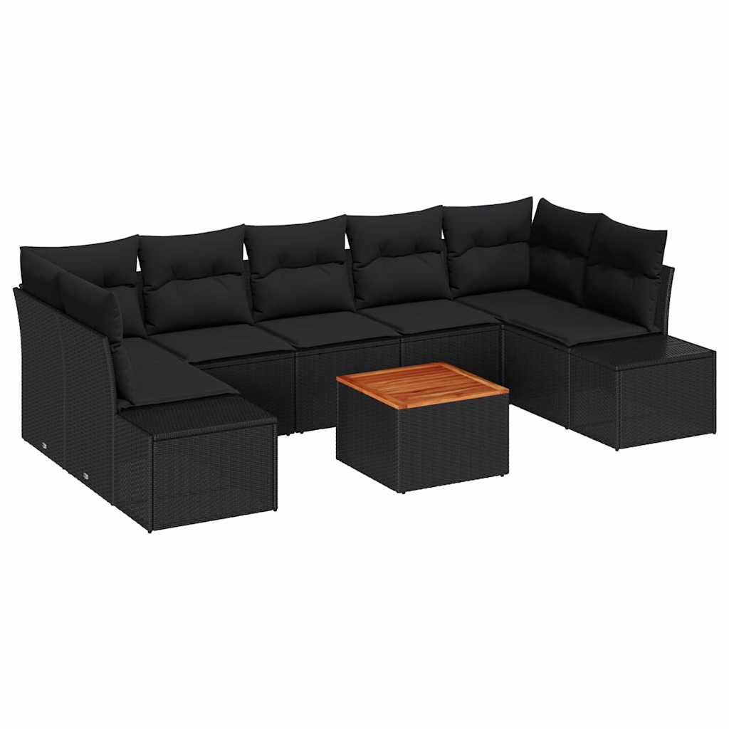 Kerti Kanapé Szett párnával 8 pcs Fekete polirattan