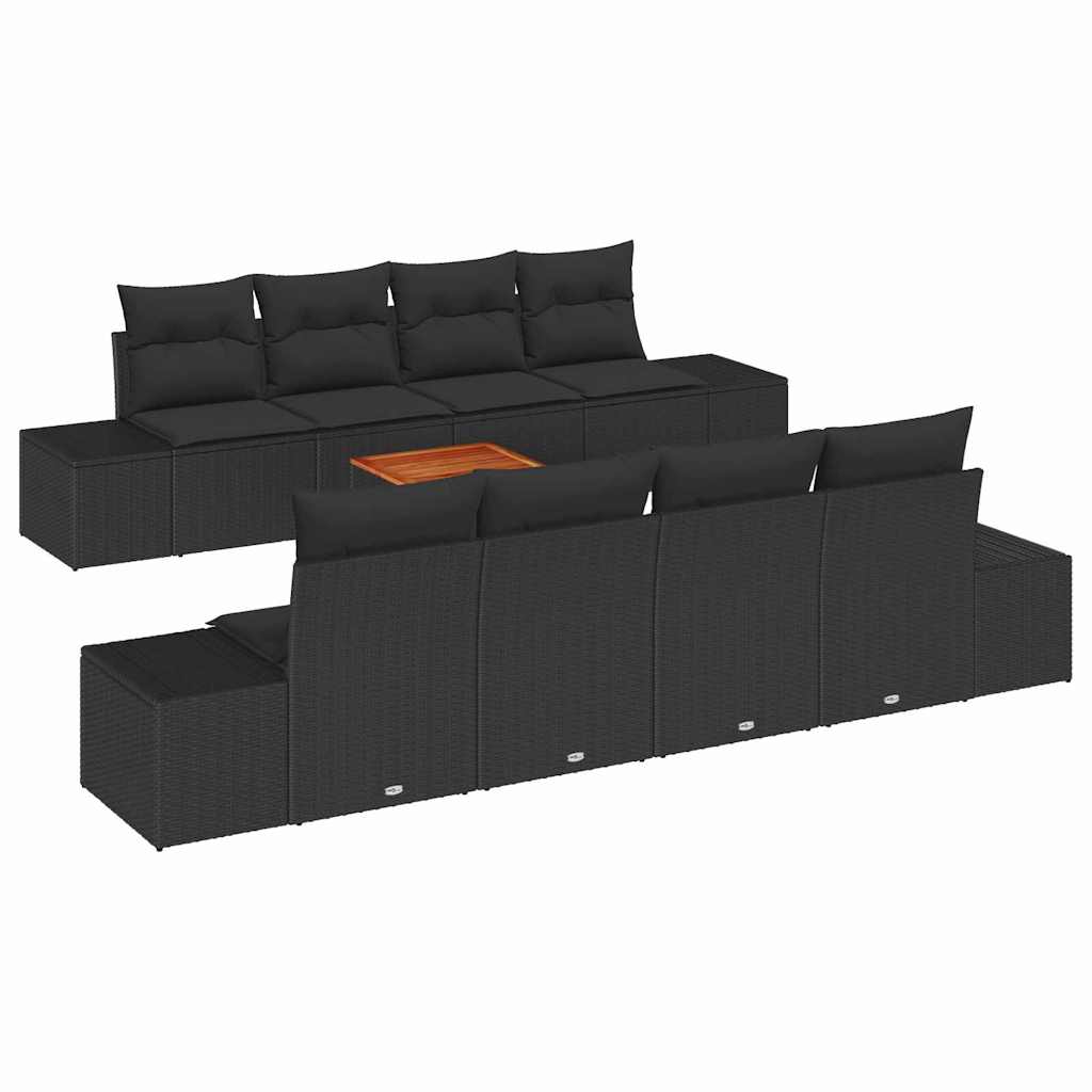 Kerti Kanapé Szett párnával 9 pcs Fekete polirattan