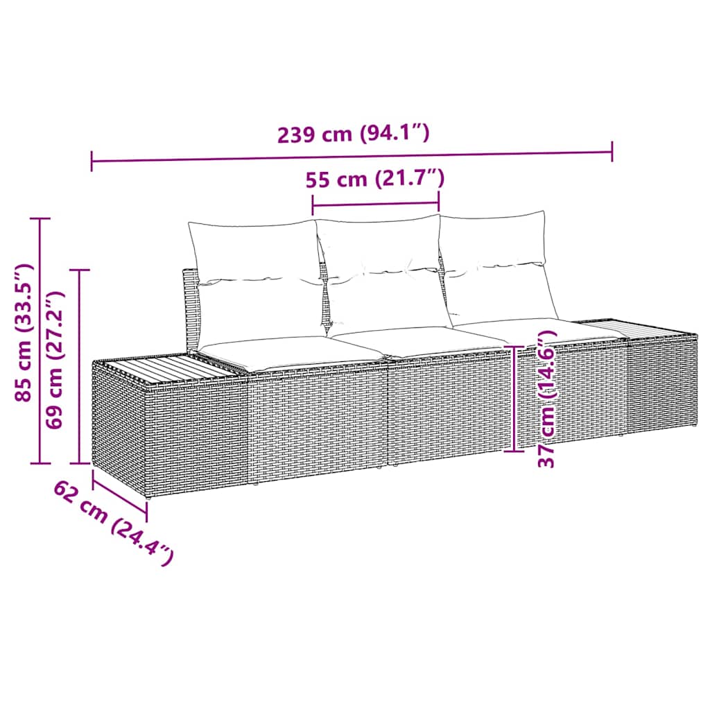 Kerti Kanapé Szett párnával 3 pcs Bézs polirattan