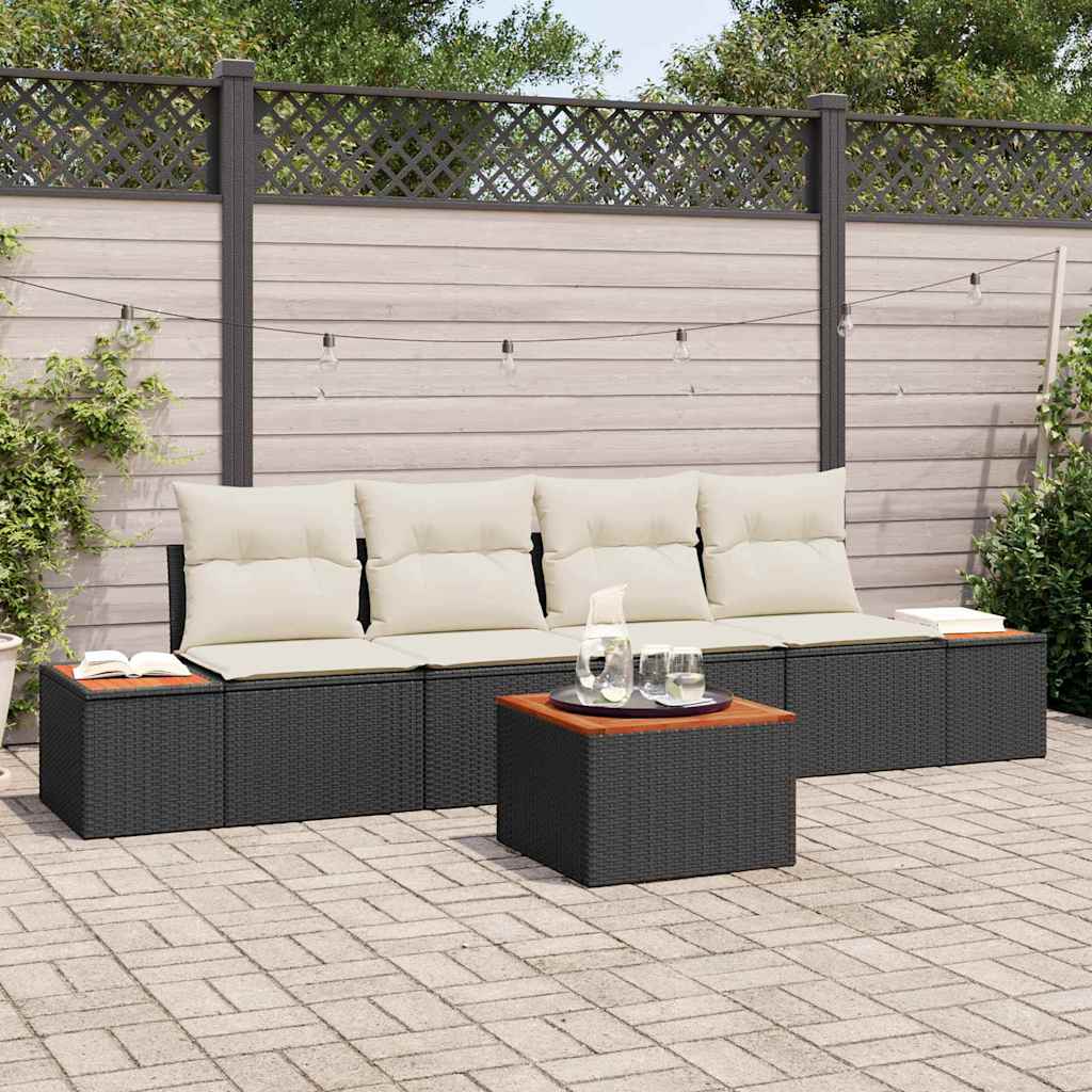 Kerti Kanapé Szett párnával 5 pcs Fekete Poli rattan