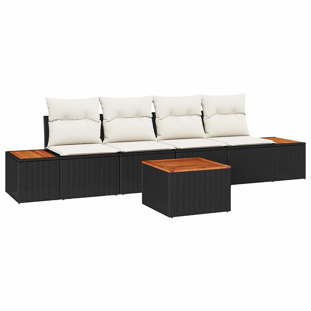 Kerti Kanapé Szett párnával 5 pcs Fekete Poli rattan