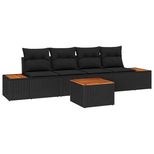Kerti Kanapé Szett párnával 5 pcs Fekete Poli rattan