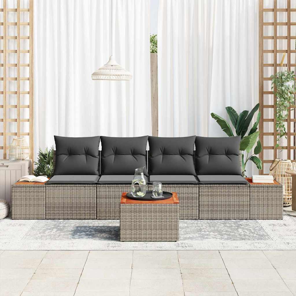 Kerti Kanapé Szett párnával 5 pcs Szürke Poli rattan