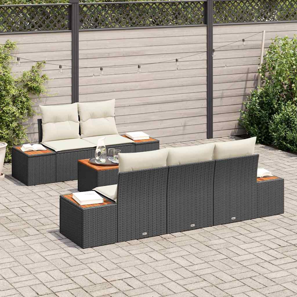 Kerti Kanapé Szett párnával 6 pcs Fekete Poli rattan