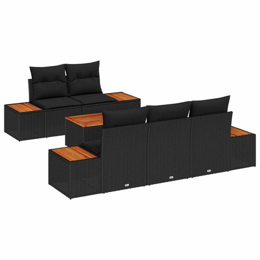 Kerti Kanapé Szett párnával 6 pcs Fekete Poli rattan