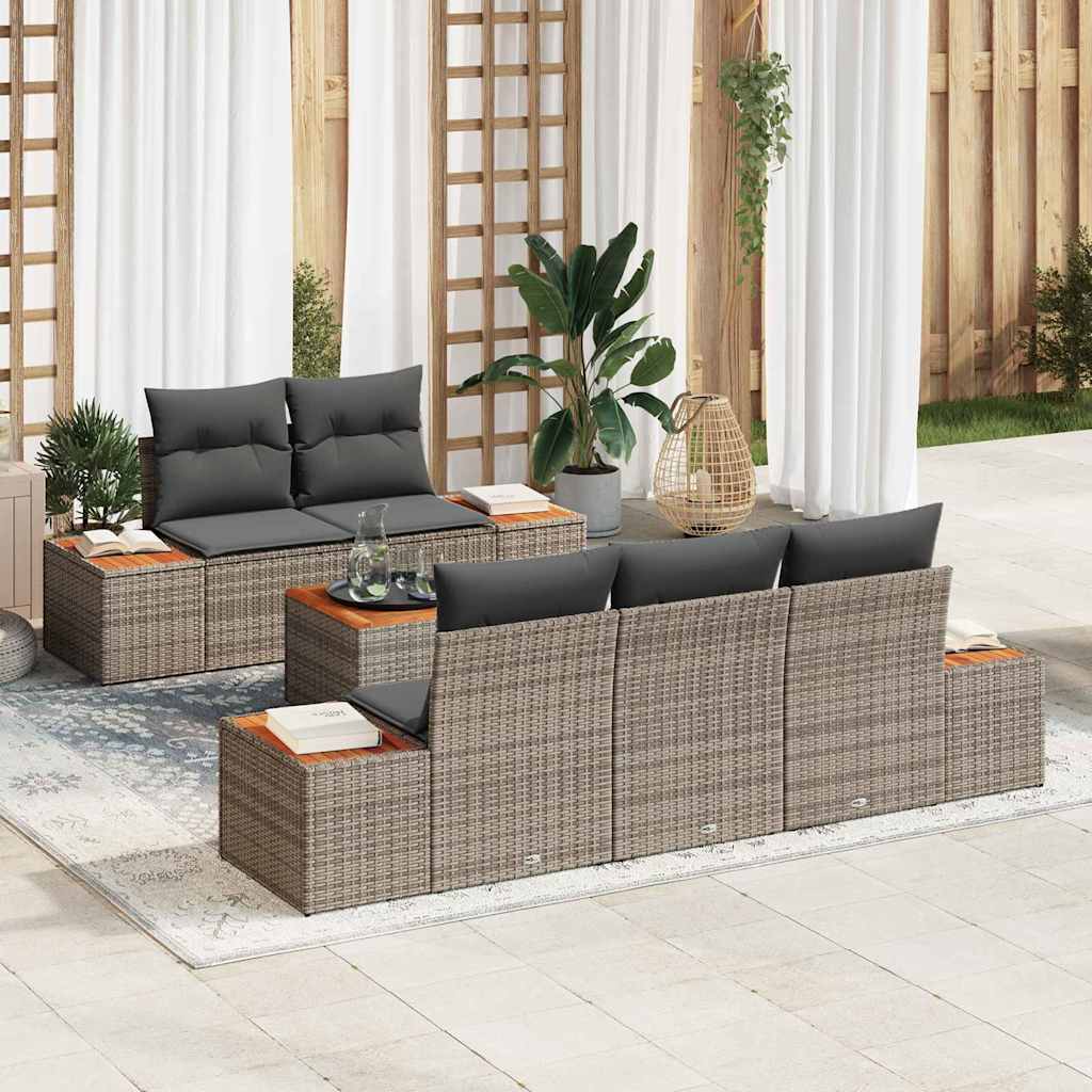 Kerti Kanapé Szett párnával 6 pcs Szürke Poli rattan