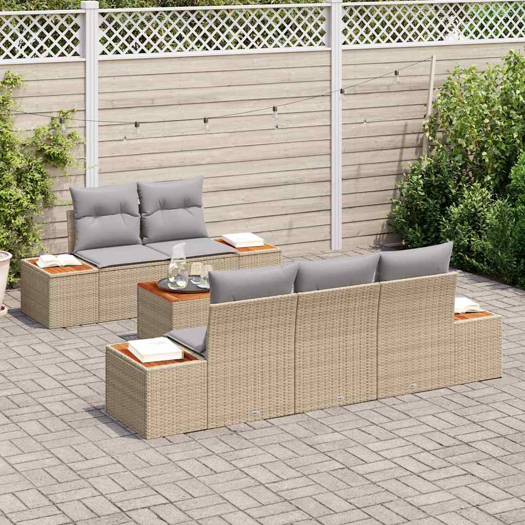 Kerti Kanapé Szett párnával 6 pcs Bézs Poli rattan