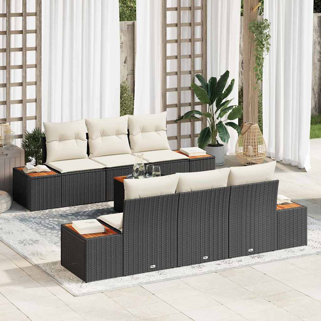 Kerti Kanapé Szett párnával 7 pcs Fekete Poli rattan