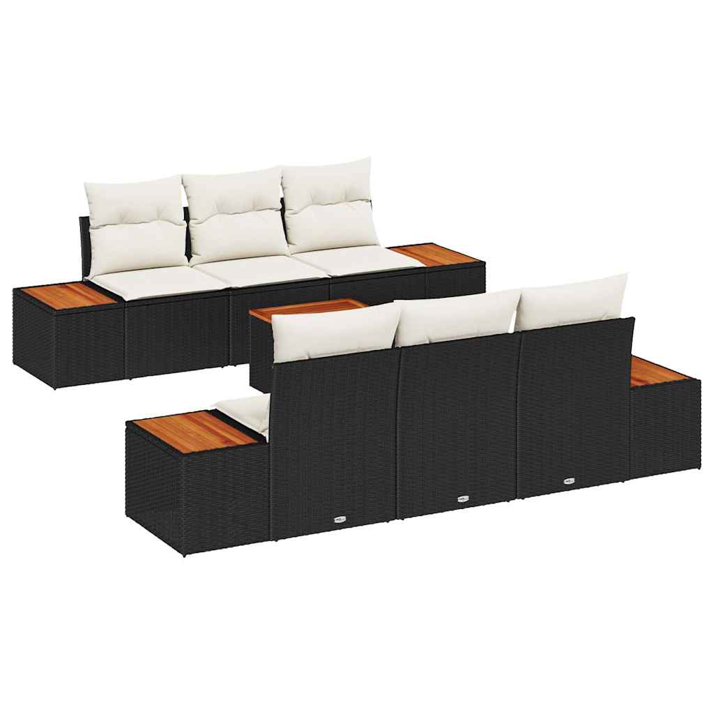 Kerti Kanapé Szett párnával 7 pcs Fekete Poli rattan
