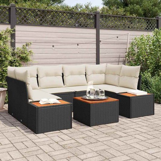 Kerti Kanapé Szett párnával 6 pcs Fekete Poli rattan
