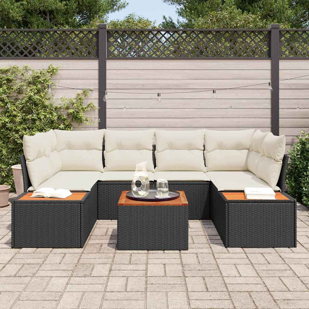 Kerti Kanapé Szett párnával 6 pcs Fekete Poli rattan