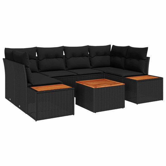 Kerti Kanapé Szett párnával 6 pcs Fekete Poli rattan