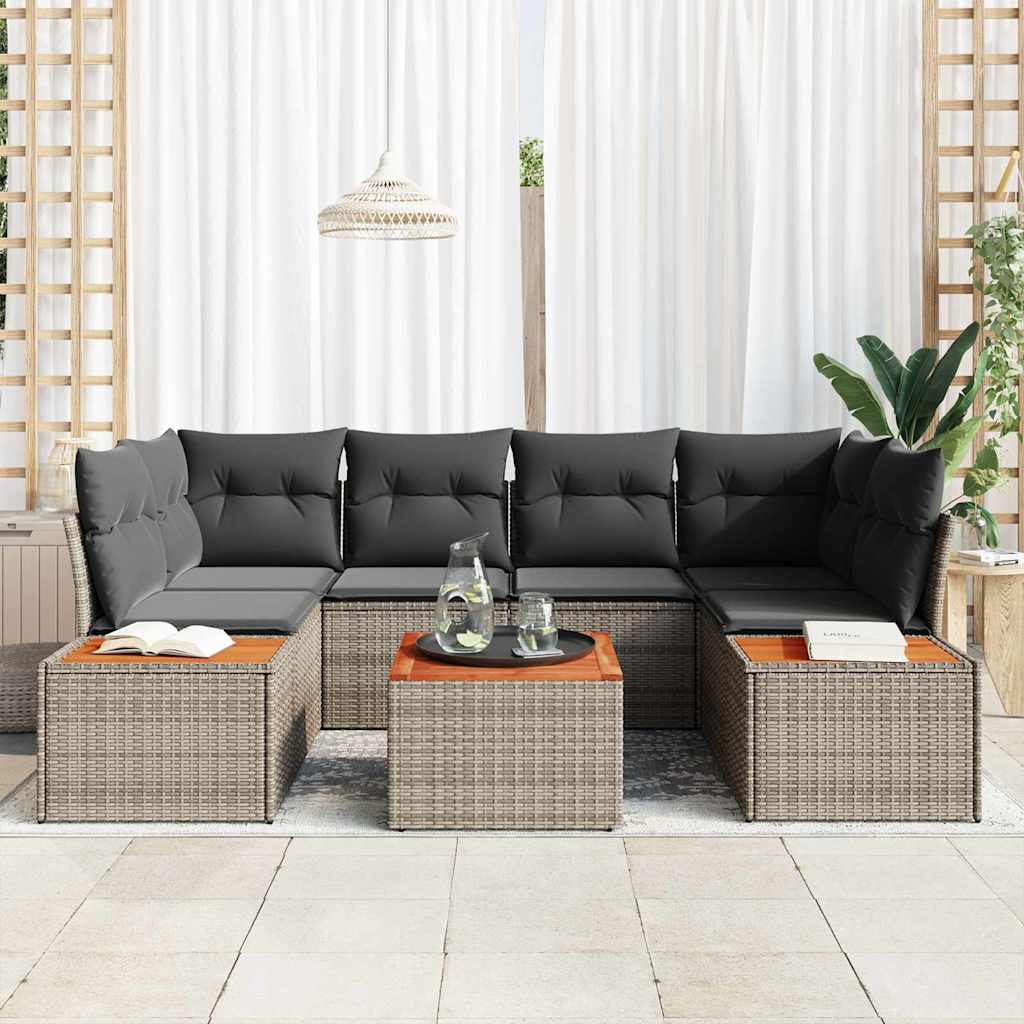 Kerti Kanapé Szett párnával 6 pcs Szürke Poli rattan