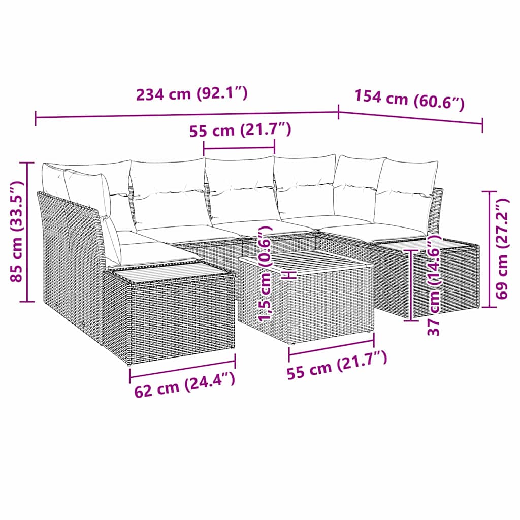 Kerti Kanapé Szett párnával 6 pcs Bézs Poli rattan