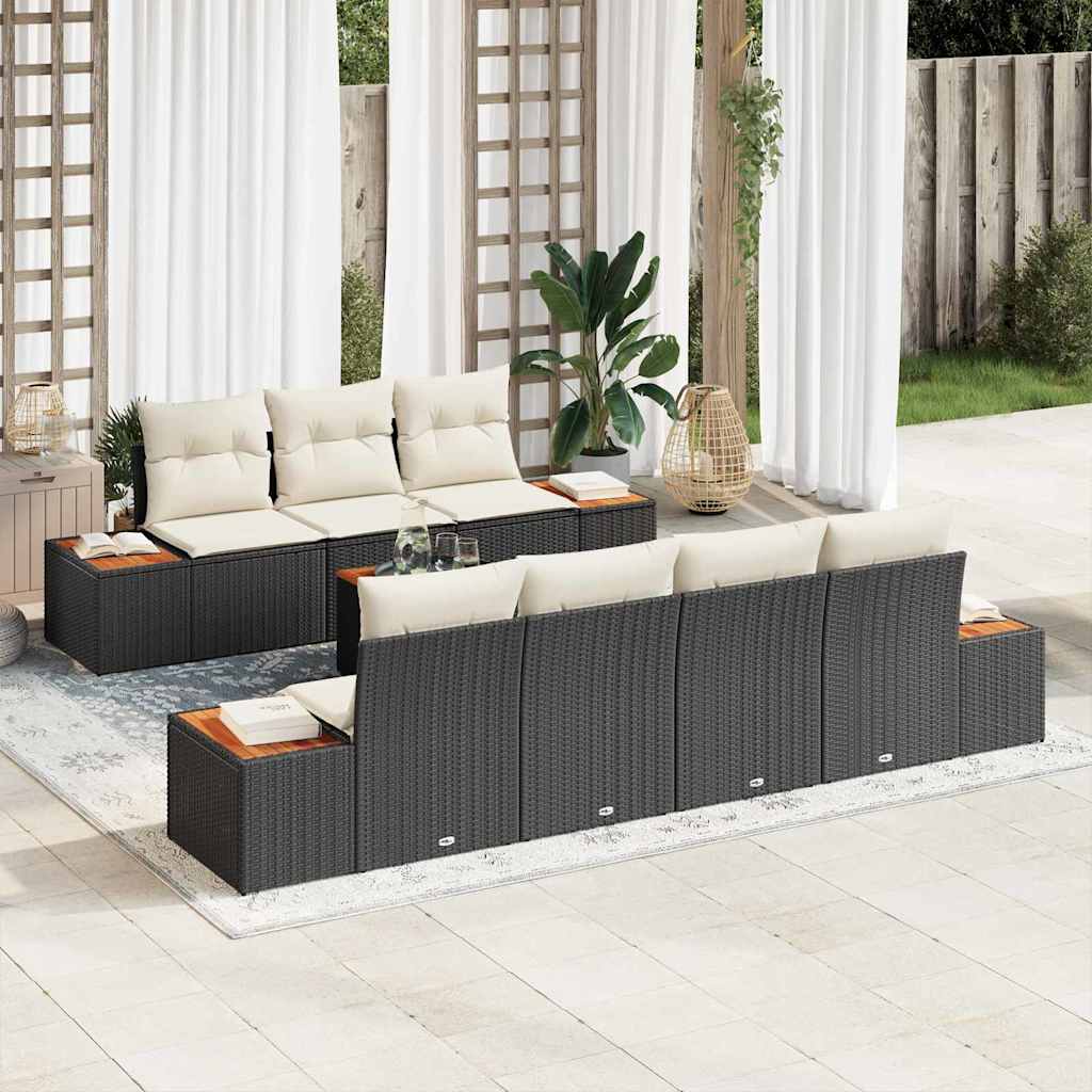 Kerti Kanapé Szett párnával 8 pcs Fekete Poli rattan