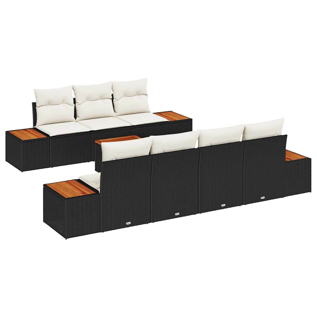 Kerti Kanapé Szett párnával 8 pcs Fekete Poli rattan