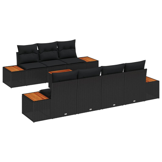 Kerti Kanapé Szett párnával 8 pcs Fekete Poli rattan