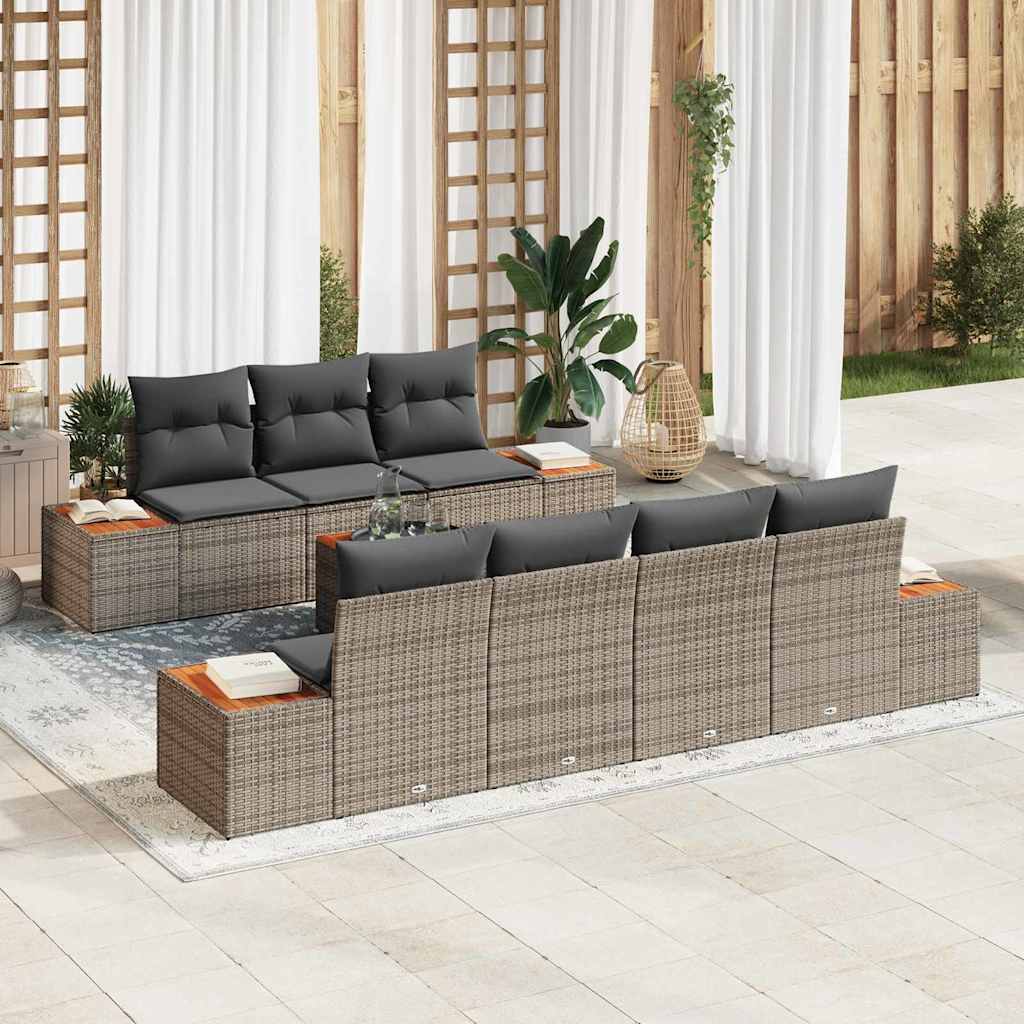 Kerti Kanapé Szett párnával 8 pcs Szürke Poli rattan