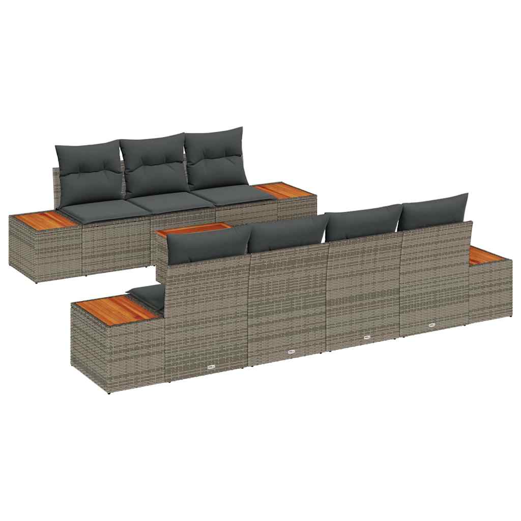 Kerti Kanapé Szett párnával 8 pcs Szürke Poli rattan