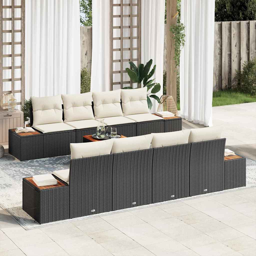 Kerti Kanapé Szett párnával 9 pcs Fekete Poli rattan