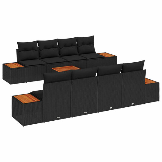 Kerti Kanapé Szett párnával 9 pcs Fekete Poli rattan