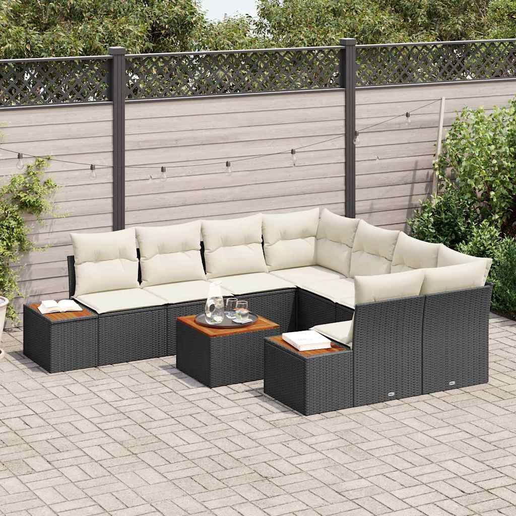 Kerti Kanapé Szett párnával 9 pcs Fekete Poli rattan