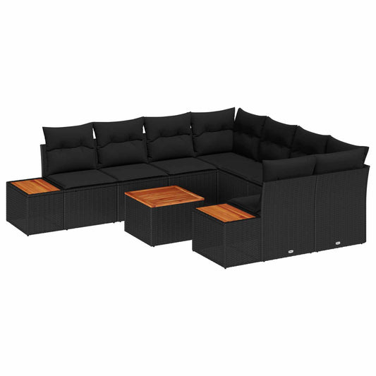 Kerti Kanapé Szett párnával 9 pcs Fekete Poli rattan
