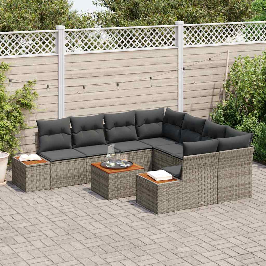 Kerti Kanapé Szett párnával 9 pcs Szürke Poli rattan