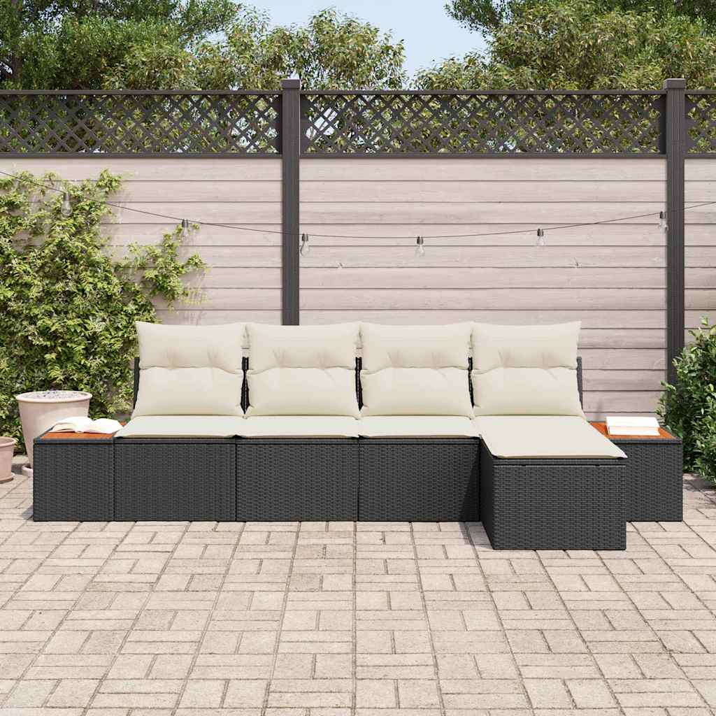Kerti Kanapé Szett párnával 5 pcs Fekete Poli rattan