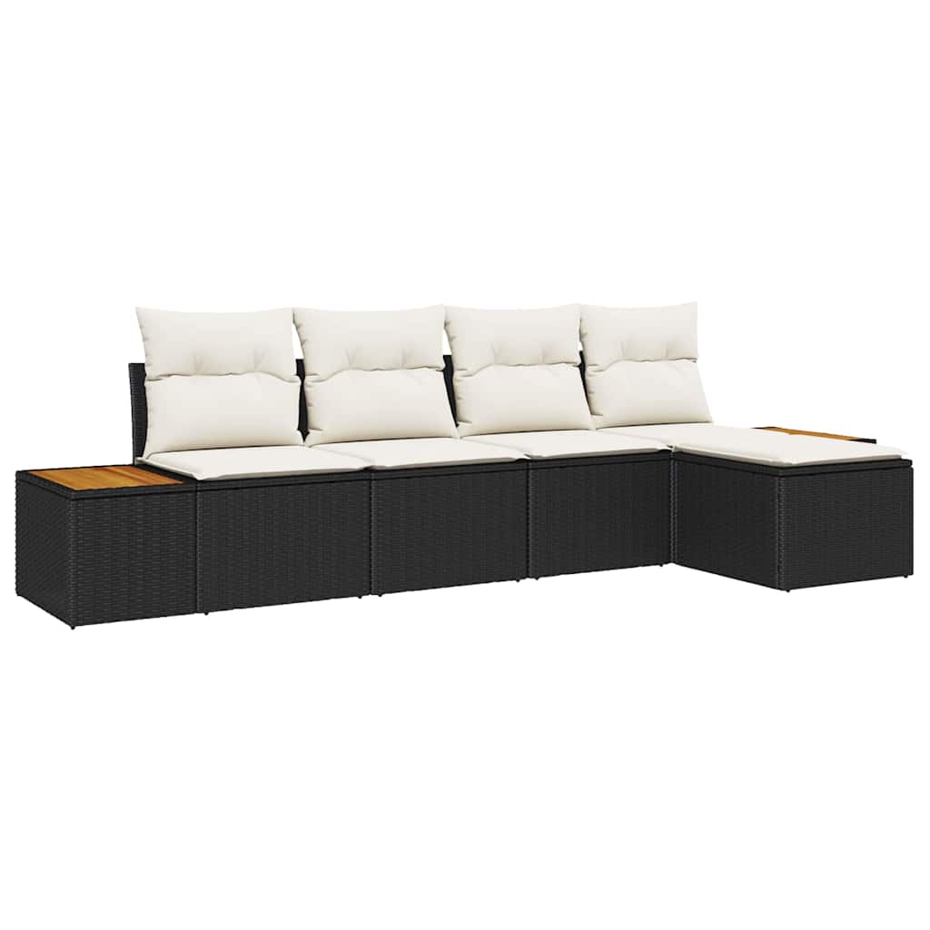 Kerti Kanapé Szett párnával 5 pcs Fekete Poli rattan