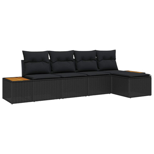 Kerti Kanapé Szett párnával 5 pcs Fekete Poli rattan