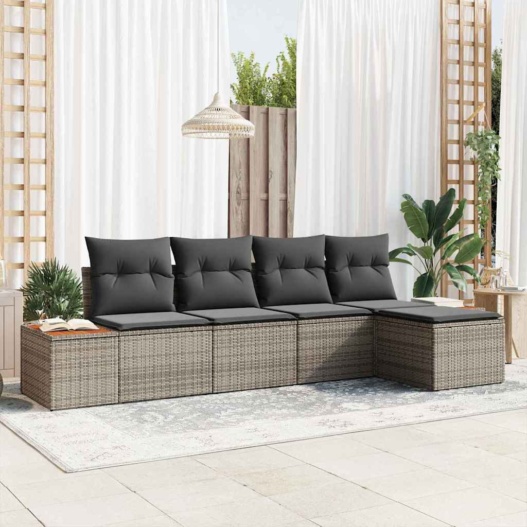 Kerti Kanapé Szett párnával 5 pcs Szürke Poli rattan