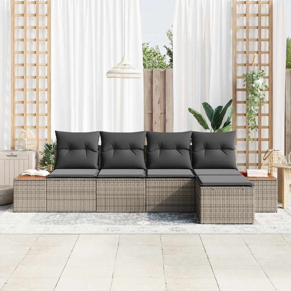 Kerti Kanapé Szett párnával 5 pcs Szürke Poli rattan