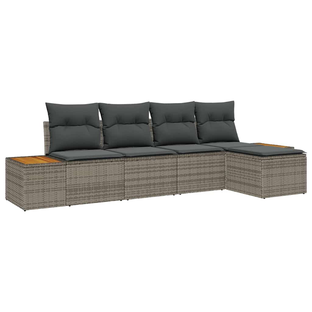 Kerti Kanapé Szett párnával 5 pcs Szürke Poli rattan