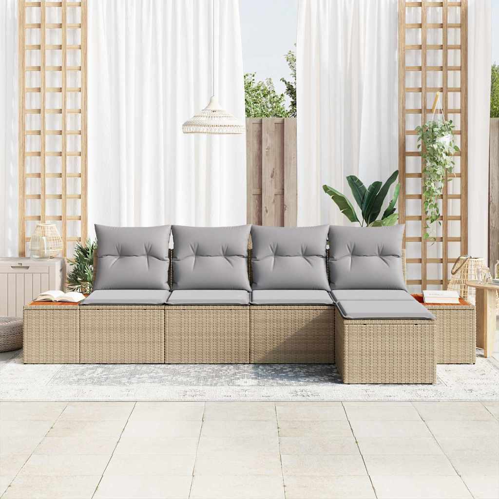 Kerti Kanapé Szett párnával 5 pcs Bézs Poli rattan