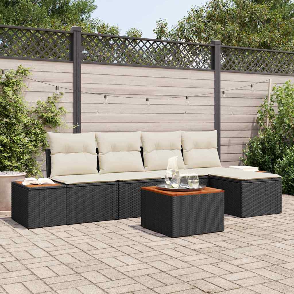 Kerti Kanapé Szett párnával 6 pcs Fekete Poli rattan
