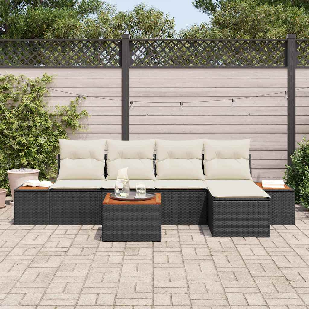 Kerti Kanapé Szett párnával 6 pcs Fekete Poli rattan