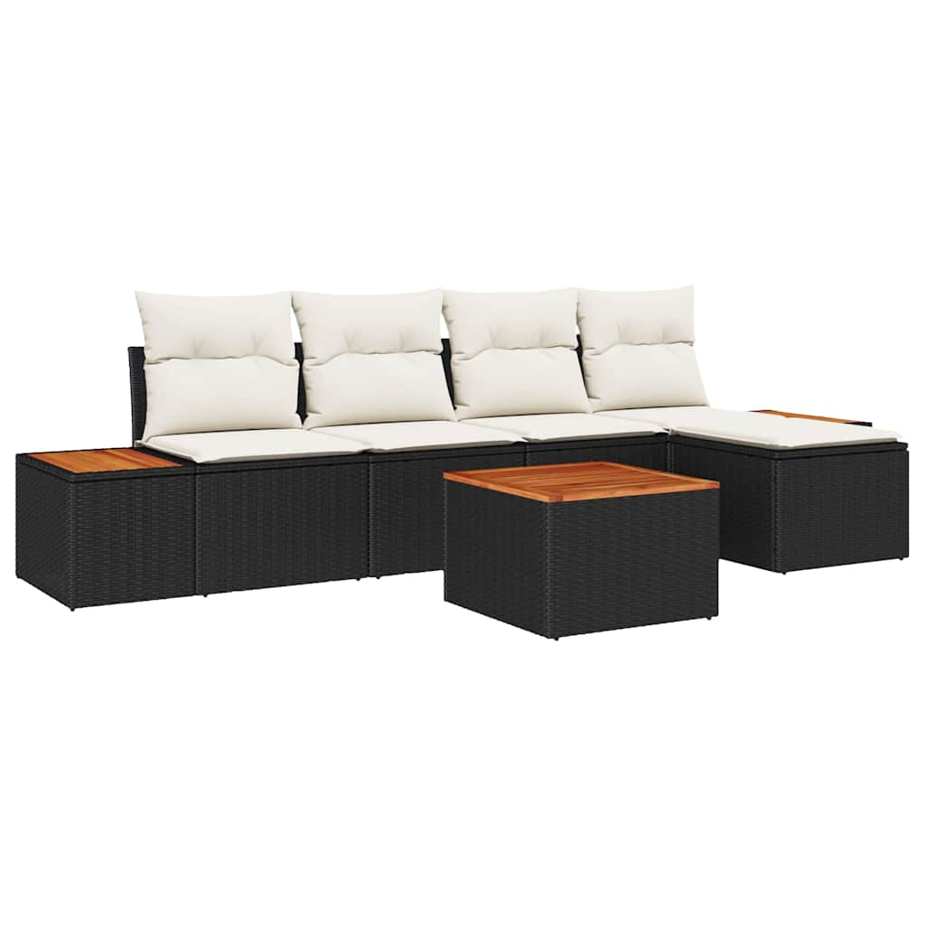 Kerti Kanapé Szett párnával 6 pcs Fekete Poli rattan