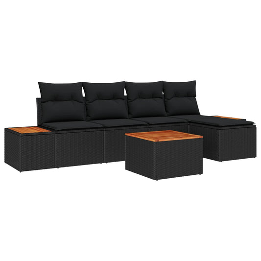 Kerti Kanapé Szett párnával 6 pcs Fekete Poli rattan
