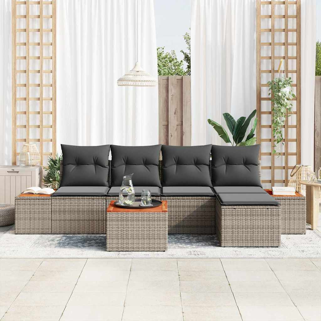 Kerti Kanapé Szett párnával 6 pcs Szürke Poli rattan