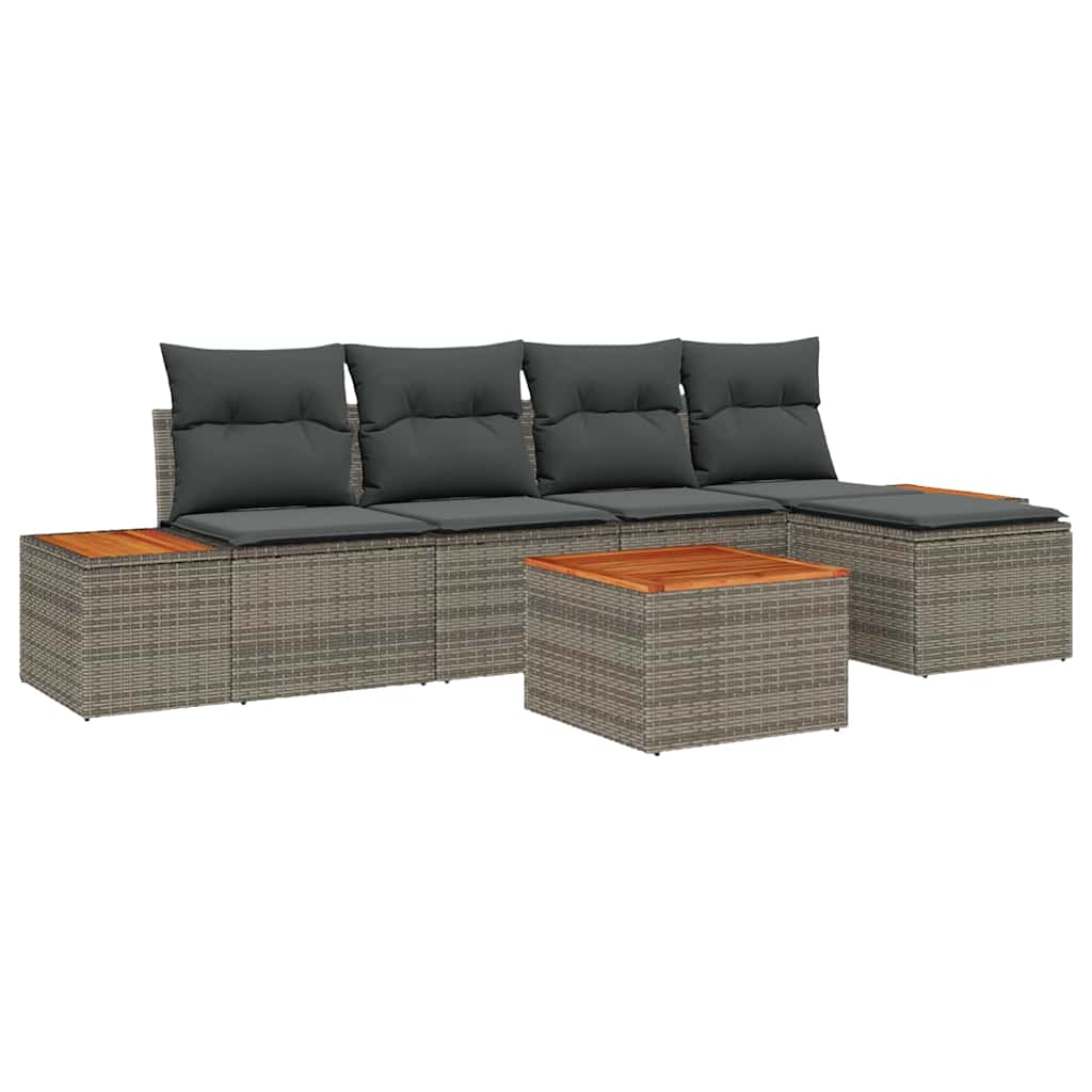 Kerti Kanapé Szett párnával 6 pcs Szürke Poli rattan