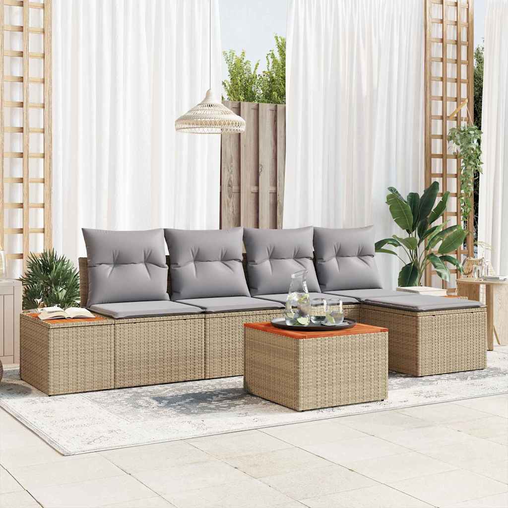 Kerti Kanapé Szett párnával 6 pcs Bézs Poli rattan