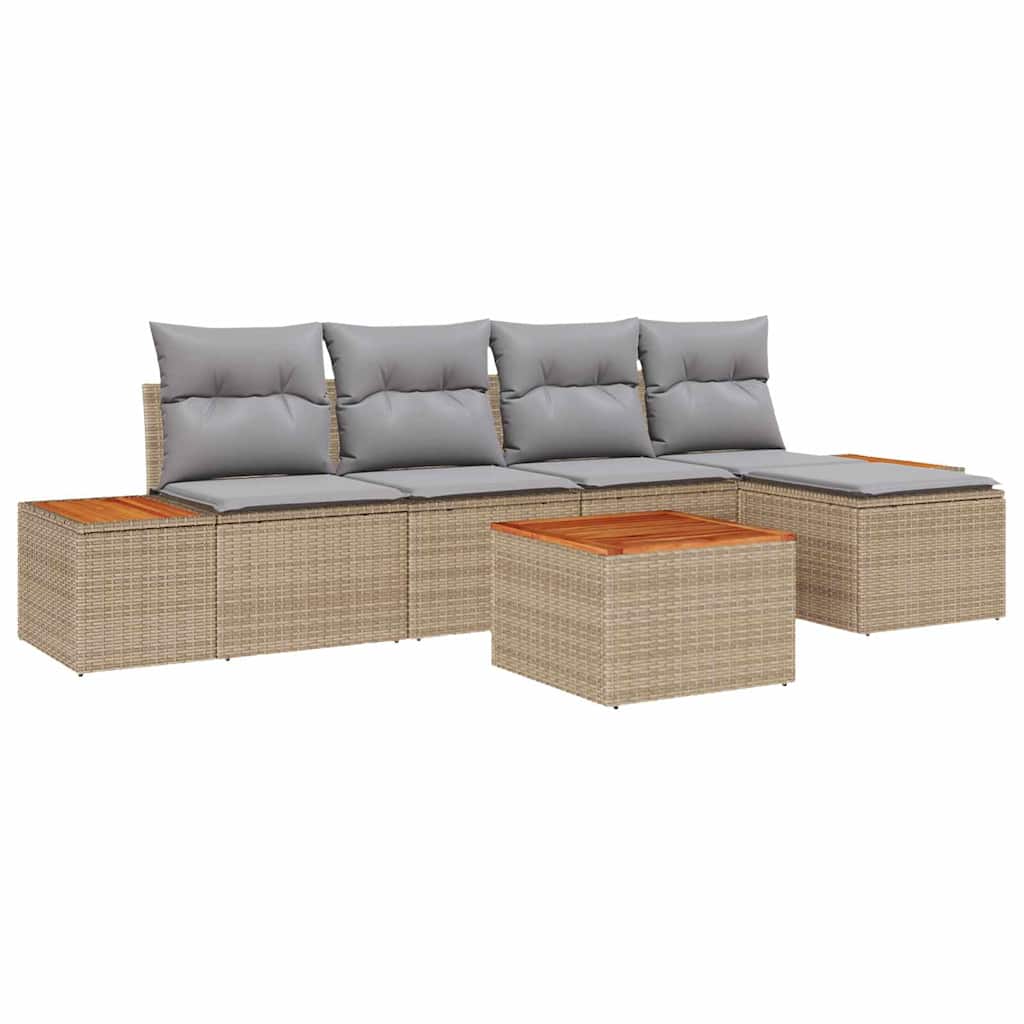 Kerti Kanapé Szett párnával 6 pcs Bézs Poli rattan