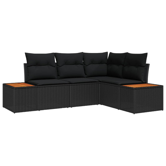 Kerti Kanapé Szett párnával 5 pcs Fekete Poli rattan