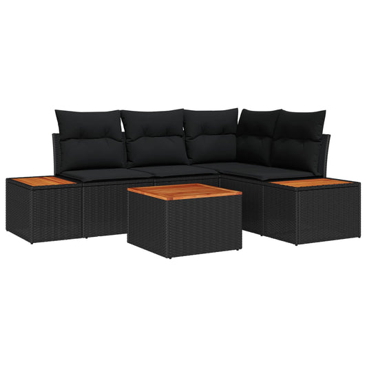 Kerti Kanapé Szett párnával 5 pcs Fekete Poli rattan