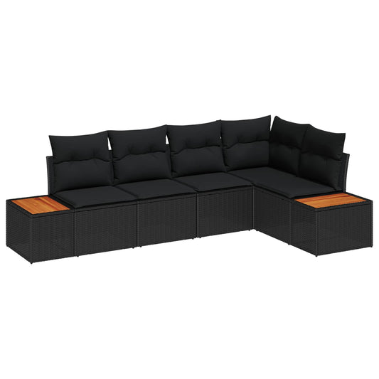 Kerti Kanapé Szett párnával 5 pcs Fekete Poli rattan